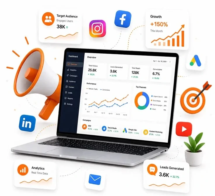 Professional infographic comparing On-Page SEO and Off-Page SEO strategies including content optimization, technical SEO, backlinks, authority building, and search ranking factors.