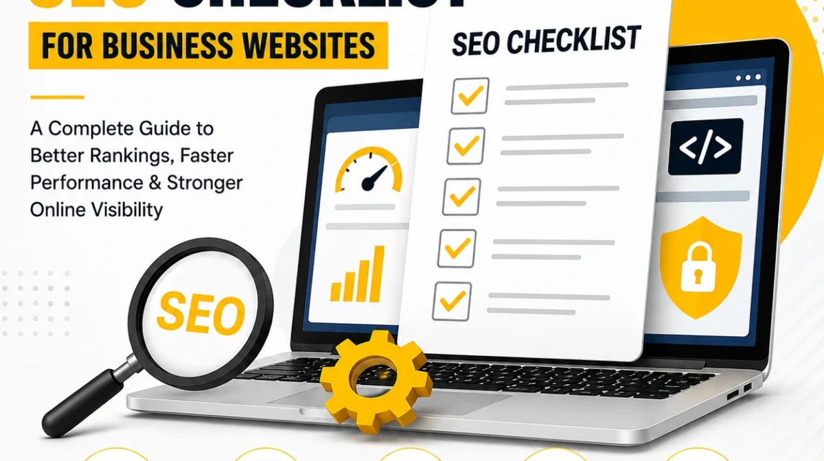 Technical SEO checklist for business websites including site speed optimization, mobile-friendly design, secure website setup, crawlability, indexing, and technical SEO audit.