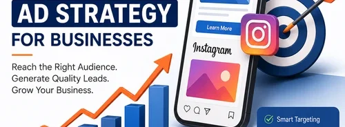 Facebook and Instagram advertising strategy infographic showing lead generation, audience targeting, higher conversions, and business growth through Meta Ads.