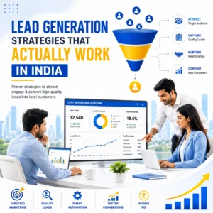 Professional digital marketing team analyzing lead generation data, sales funnel, and business growth strategies in India.