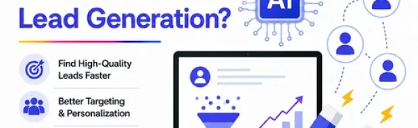 AI-powered lead generation infographic showing artificial intelligence, automated marketing, customer targeting, and business growth solutions for generating high-quality leads.