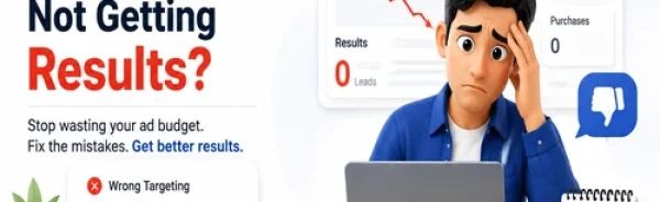Professional illustration showing a business owner struggling with poor Facebook Ads performance, low conversions, and ineffective Meta advertising campaigns.