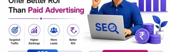 Professional infographic comparing Affordable SEO Services in India with paid advertising, highlighting long-term organic growth, better ROI, higher Google rankings, and sustainable business success.