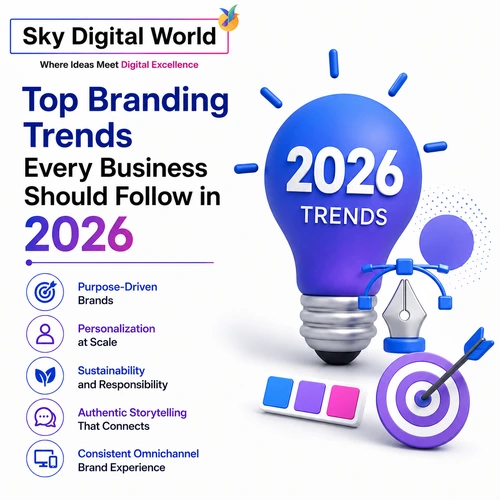 Top branding trends 2026 featuring modern brand strategy, personalization, storytelling, sustainability, and omnichannel brand experience for business growth.