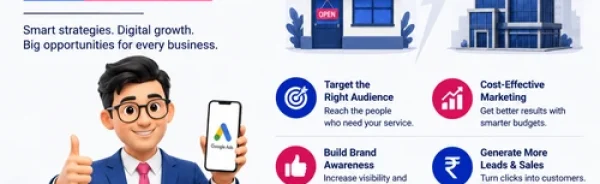 Modern digital marketing infographic showing how online marketing helps small businesses compete with big brands using SEO, Google Ads, branding, and social media marketing.