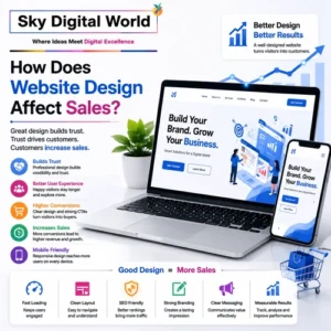 Professional website design affecting sales through better user experience, higher conversions, mobile-friendly design, SEO optimization, and business growth.