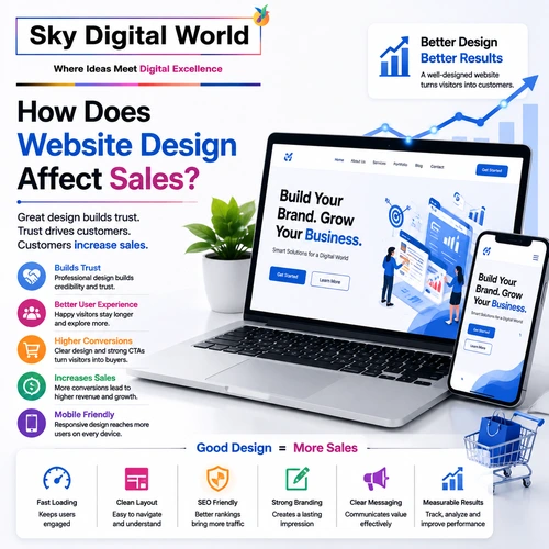 Professional website design affecting sales through better user experience, higher conversions, mobile-friendly design, SEO optimization, and business growth.