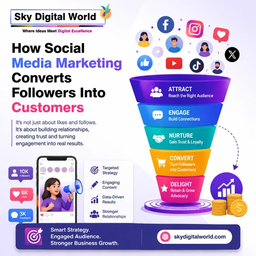 How social media marketing converts followers into customers through engagement, trust and targeted digital marketing strategies.