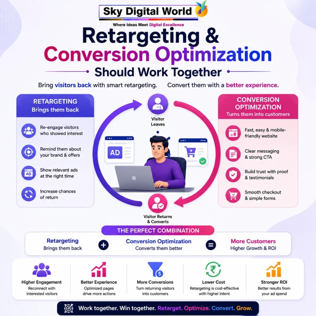 Retargeting and conversion optimization working together to bring website visitors back and convert them into customers