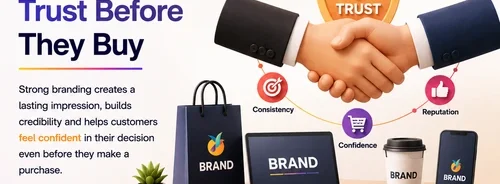 How branding builds customer trust before purchase through professional identity, credibility, consistency and strong brand communication.