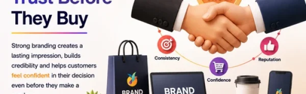 How branding builds customer trust before purchase through professional identity, credibility, consistency and strong brand communication.