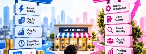 Best SEO Agency for Small Business India showing SEO vs paid ads for organic traffic, qualified leads and long-term business growth