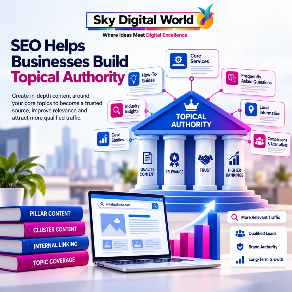 Best SEO Agency for Small Business India showing how SEO builds topical authority through pillar content, topic clusters and internal linking