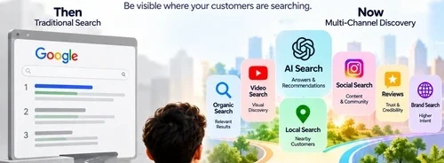 Search Visibility Services India helping businesses stay discoverable beyond traditional Google rankings through AI, organic, local, video and brand search