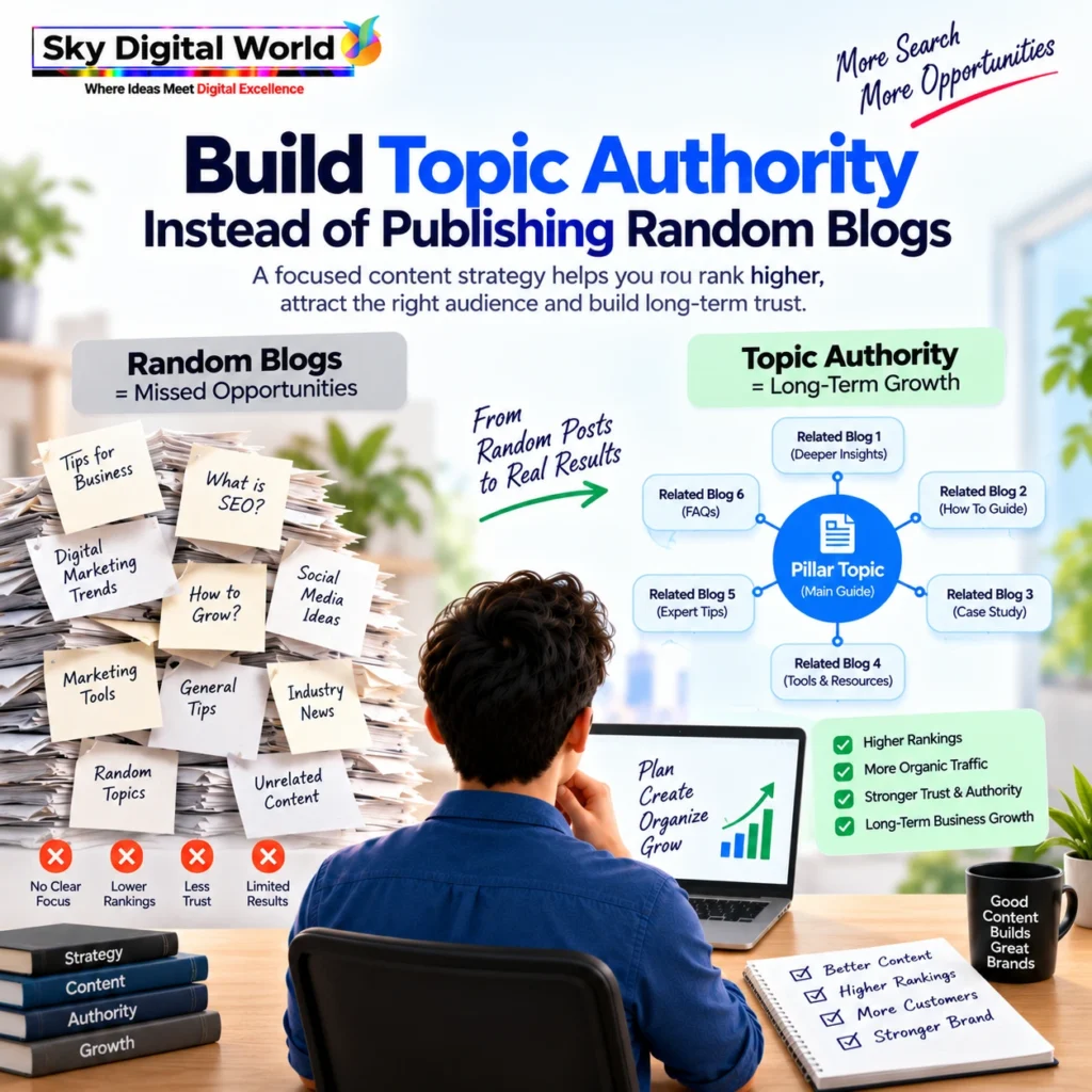 Search Visibility Services India using topic authority and organized content clusters instead of publishing random blog content