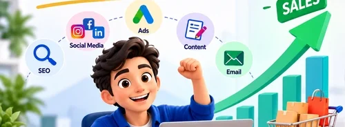 Digital marketing strategy using SEO, social media, ads, content and email marketing to generate leads and increase sales