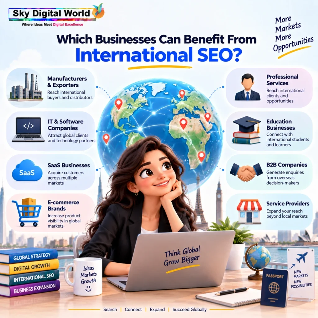 International SEO helping manufacturers, exporters, SaaS, IT, e-commerce, B2B and service businesses reach global markets