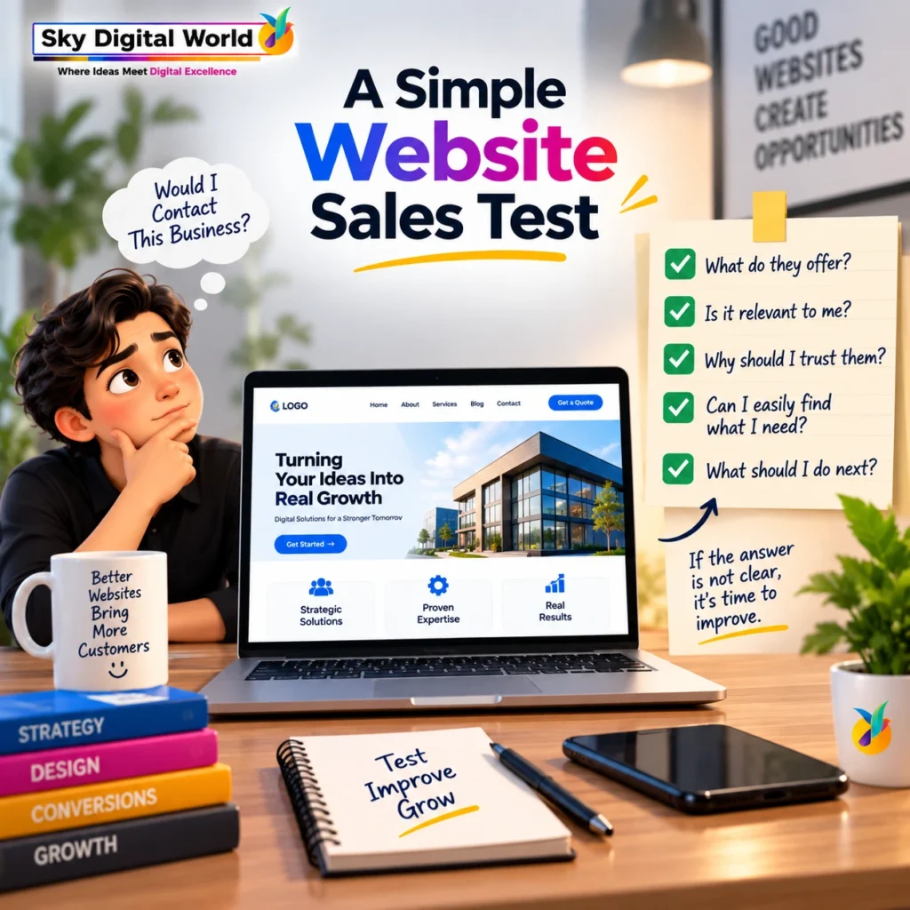 Simple website sales test checking clear messaging, trust, navigation, user experience and conversion opportunities