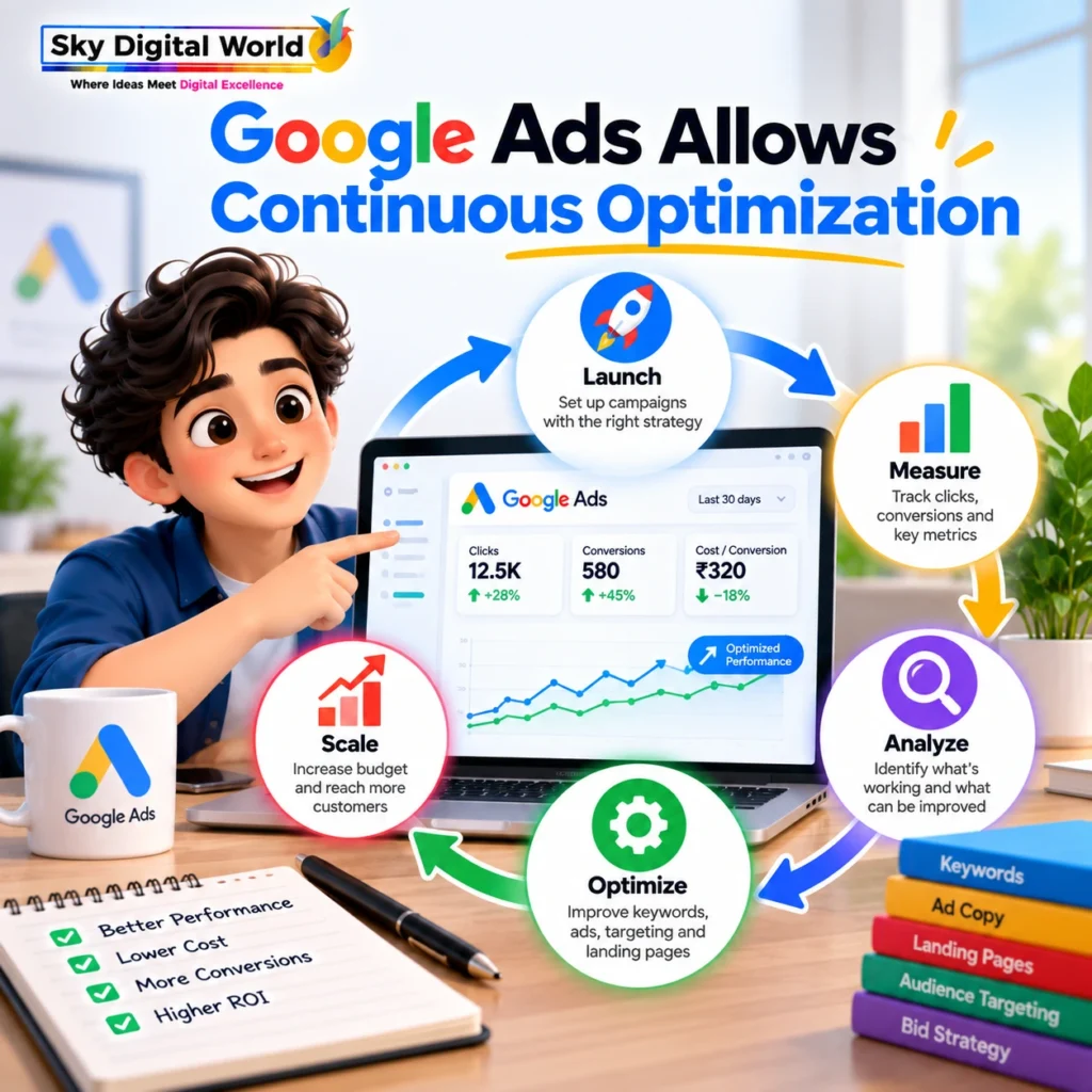 Google Ads continuous optimization process for measuring campaign performance and improving leads, conversions and advertising results
