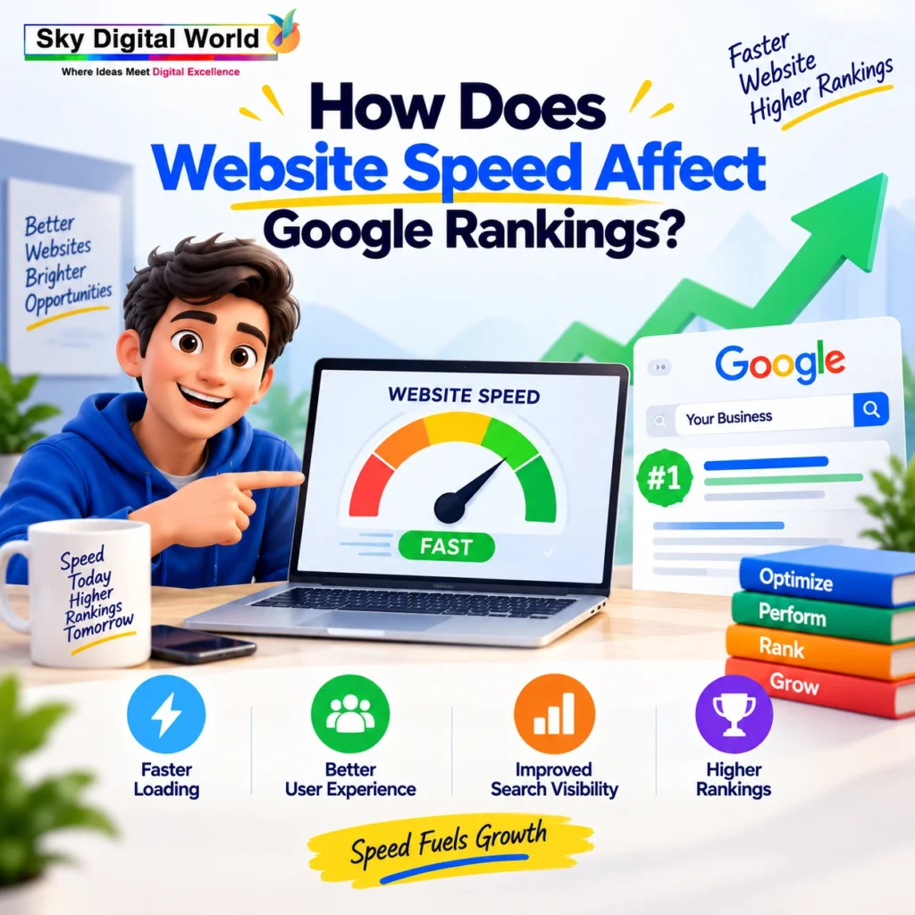 Website speed optimization showing faster loading, better user experience, improved search visibility and higher Google ranking potential