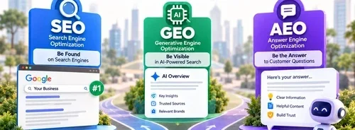 SEO GEO AEO Services India comparison explaining Search Engine Optimization, Generative Engine Optimization and Answer Engine Optimization in 2026
