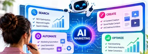 AI Marketing Services India helping businesses with SEO, AI content creation, marketing automation, lead generation, paid advertising and performance analytics