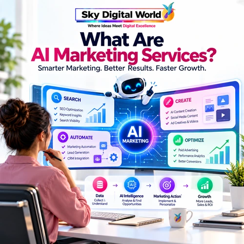 AI Marketing Services India helping businesses with SEO, AI content creation, marketing automation, lead generation, paid advertising and performance analytics