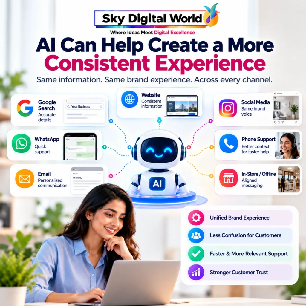 AI Customer Experience creating consistent communication across Google Search, website, social media, WhatsApp, email, phone support and offline channels