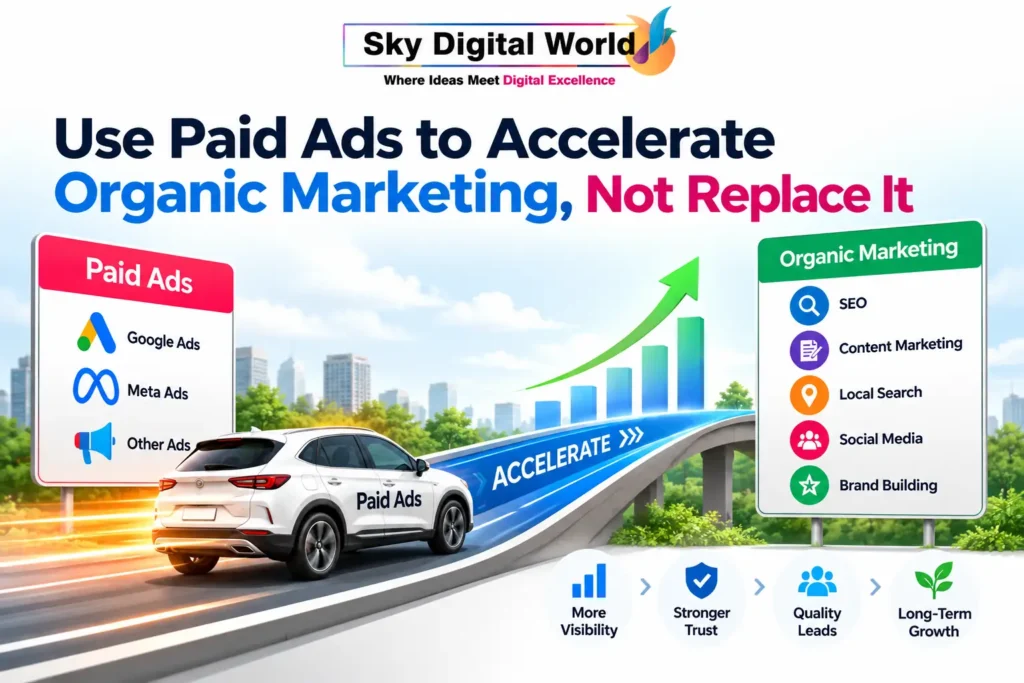 Organic Marketing Services India showing how paid ads can accelerate SEO, content marketing, local search, social media and brand building