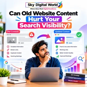 SEO Content Optimization infographic showing how outdated website content, broken links and old information can affect organic search visibility and Google rankings.