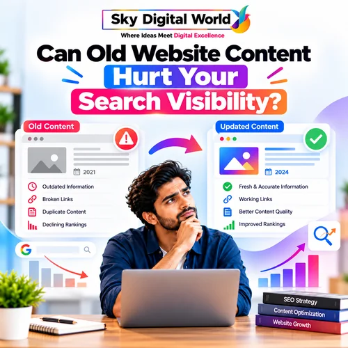 SEO Content Optimization infographic showing how outdated website content, broken links and old information can affect organic search visibility and Google rankings.
