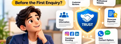 Service business building customer trust before the first enquiry through reviews, professional website, clear information and consistent branding