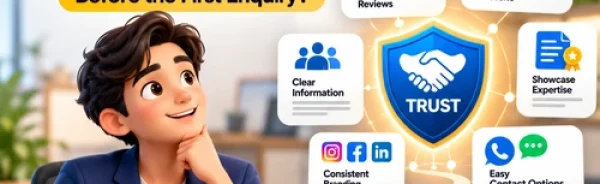 Service business building customer trust before the first enquiry through reviews, professional website, clear information and consistent branding